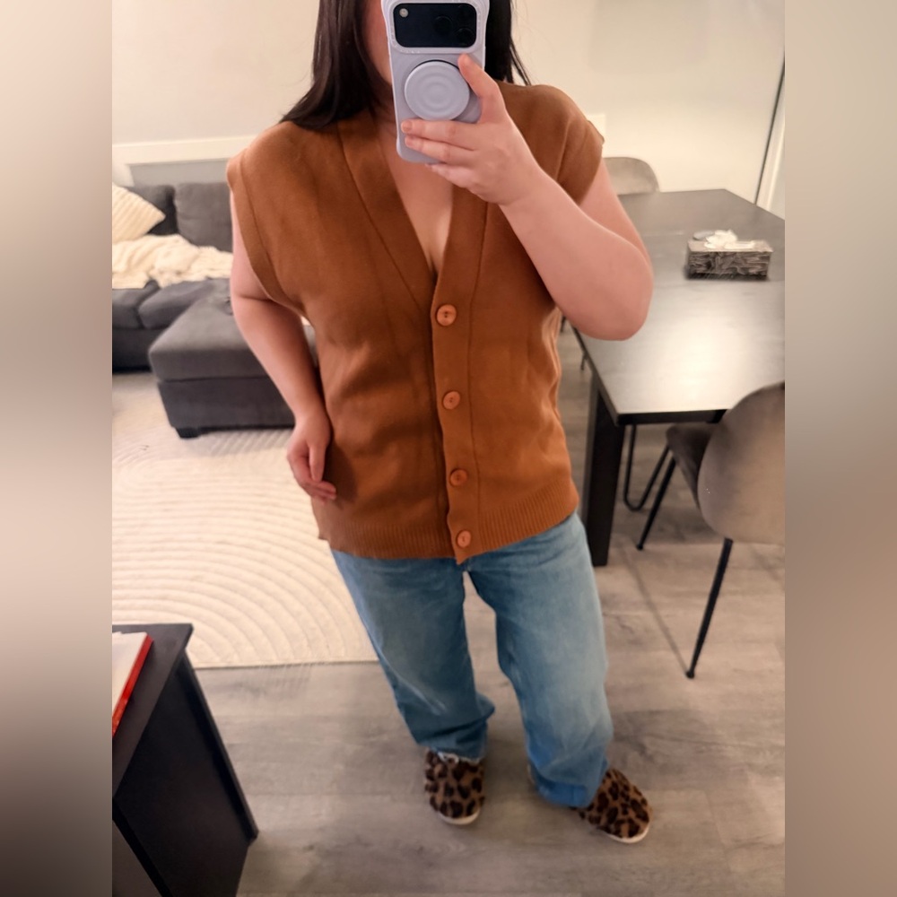 Mango Brown Knitted Sleeveless Cardigan